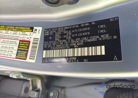 2021 Toyota Highlander Xle из США, поврежденный, VIN 5TDGZRAH4MS067183